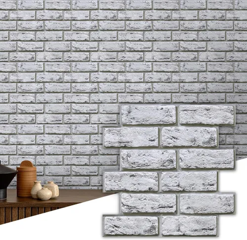 Miniatura 21 de Commomy 10 paneles de pared de piedra 3D para despegar y pegar, panel de pared de piedra sintética de 11.8 x 11.8 pulgadas, papel tapiz de ladrillo