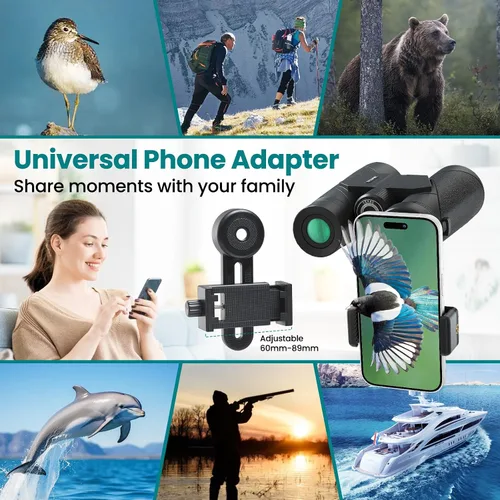 Miniatura 6 de Prismáticos profesionales HD de 15 x 45 para adultos de alta potencia con adaptador de teléfono, binoculares impermeables IPX7 con ocular grande