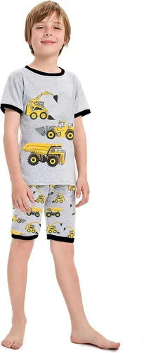 Miniatura 3 de Little Hand Conjunto de pijama para niño, pijama corto para niños, ropa de dormir de camión monstruo, ropa de dormir de algodón para excavadora