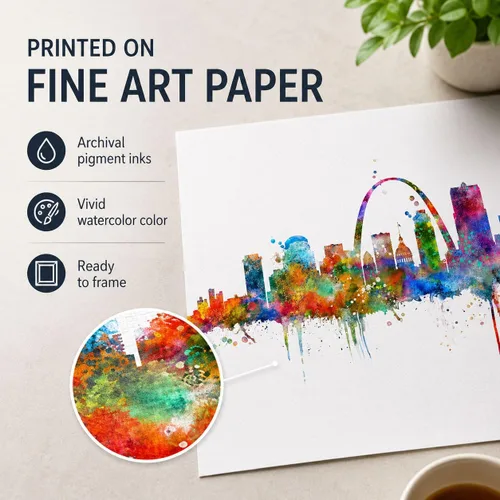 Miniatura 6 de ZEARPT Impresión artística del horizonte de San Luis de Missouri Skyline City Acuarela, papel artístico de San Luis para colgar en la pared, arte
