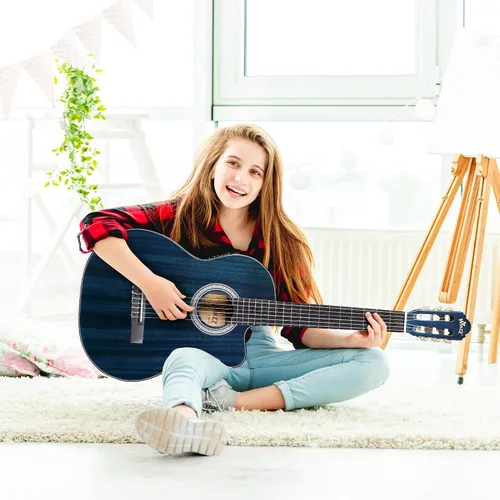 Miniatura 2 de WINZZ Guitarra clásica 4/4, guitarra de cuerda de nailon de tamaño completo de 39 pulgadas para adultos principiantes, kit completo de guitarra