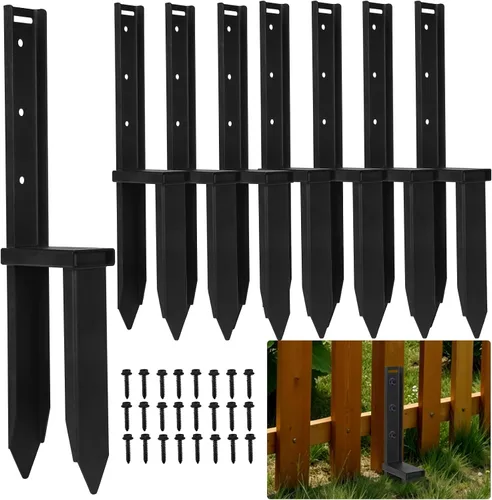 Miniatura 9 de Kit de reparación de postes de valla de alta resistencia, fijador de anclaje de suelo, estaca de soporte para poste de valla dañada para reparar
