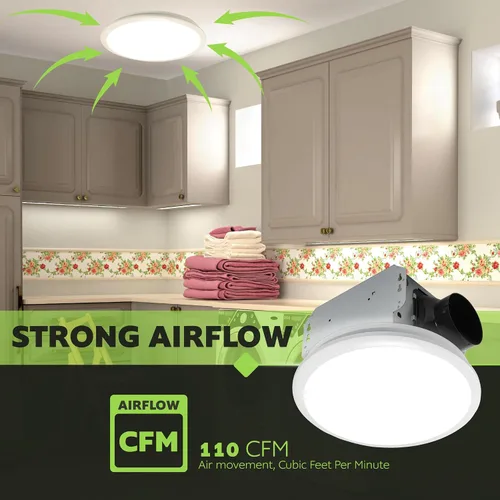 Miniatura 6 de Homewerks 7141-110 Ventilador de baño con luz LED integrada para montaje en techo, ventilación de escape 2.0 Sones 110 CFM, blanco Redondo 110 CFM