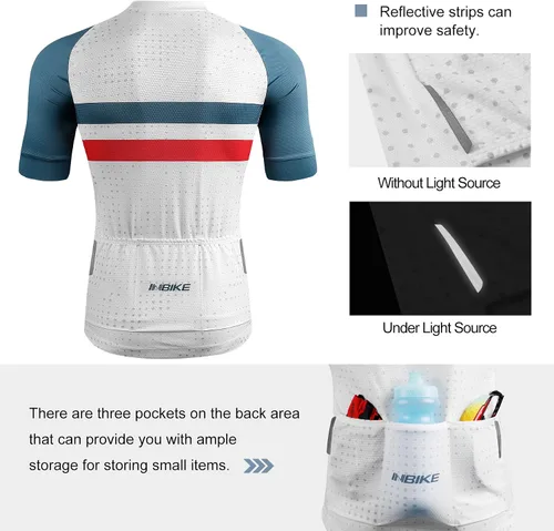 Miniatura 5 de INBIKE Maillot de ciclismo para hombre, 3 bolsillos traseros, absorbe la humedad, manga corta, secado rápido, reflectante, camisas de ciclismo