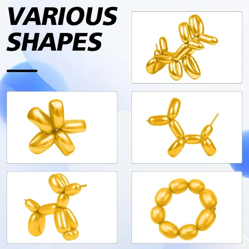 Miniatura 6 de Globos dorados de 260, 50 globos largos para atar arco de globos, globos mágicos de látex largos y delgados para torcer a granel para cumpleaños