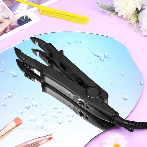 Miniatura 7 de Kit de extensión de cabello de queratina: plancha térmica, gránulos de pegamento de queratina, plantillas protectoras, pinzas para el cabello y Negro
