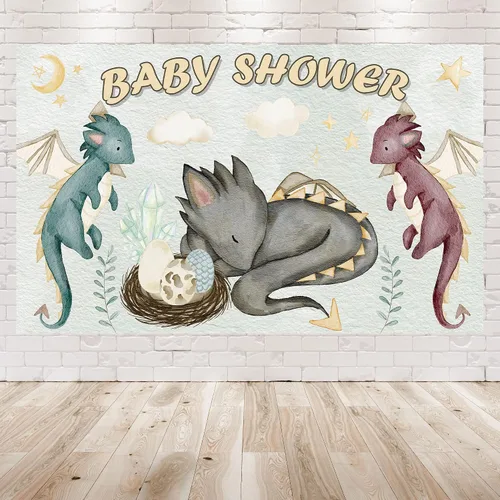 Telón de fondo de baby shower de dragones de 5 x 3 pies para eclosionar pronto, decoración de fiesta temática de dragón de fantasía para niños y