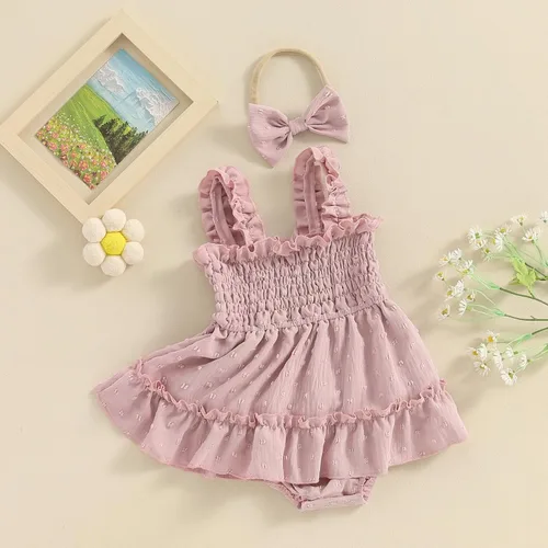 Miniatura 10 de Mameluco de verano para niña, sin mangas, vintage, con burbujas, vestido de mameluco lindo y diadema