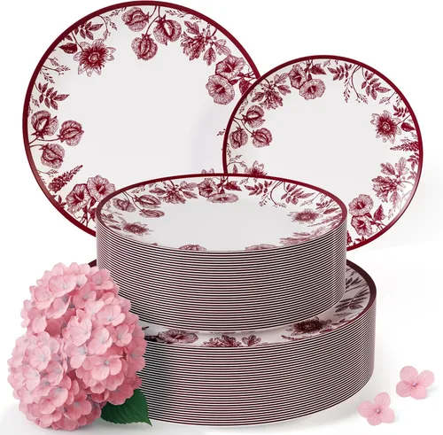 Miniatura 13 de Trendables Platos Desechables para Suministros de Fiesta Platos de Plástico Florales Negros para Boda 40 Piezas - 20 de 8" y 20 de 10"