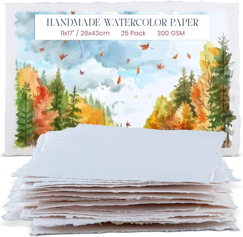 Miniatura 13 de Wanderings 300 g/m² Papel de acuarela hecho a mano grueso – 4x6 Papel vintage hecho a mano con borde engarzado – Papel antiguo prensado en frío