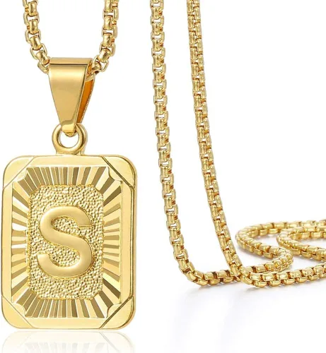 Trendsmax - Collar con colgante de letra inicial para hombre y mujer chapado en oro amarillo cadena de acero inoxidable A Z 22 pulgadas