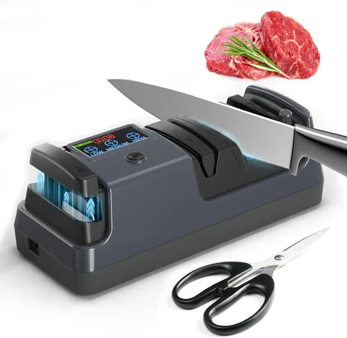 Afilador de cuchillos eléctrico para cocina, afilado profesional de 3 etapas para cuchillos y tijeras de borde recto y dentado, con 100% abrasivo de