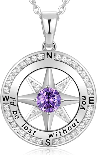 Peeshow Collar para mujer, brújula, piedra natal, joyería de cumpleaños, aniversario, ideas para su novia, regalo romántico de amor en Navidad, día