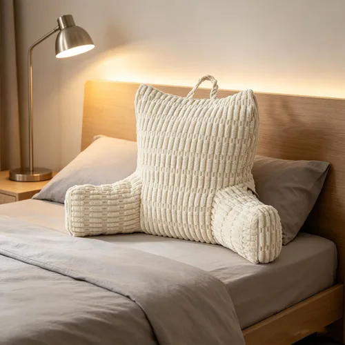Miniatura 11 de Almohada de lectura para sentarse en la cama para adultos, almohada de espalda de espuma viscoelástica triturada con reposabrazos y bolsillos
