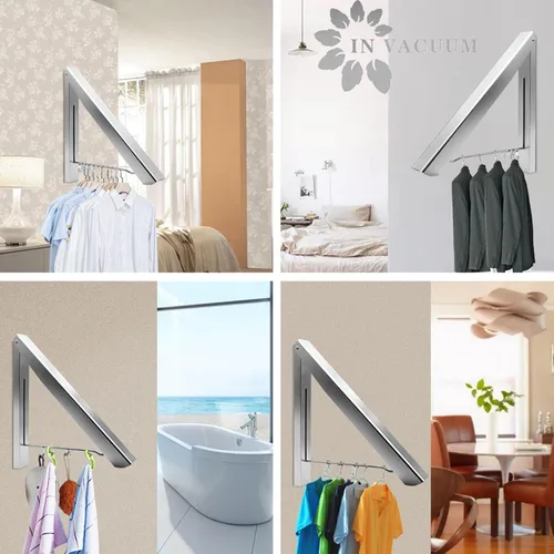 Miniatura 2 de IN VACUUM Estantes de secado plegables para ropa sucia, retráctiles, plegables para interiores, aluminio, organizador de almacenamiento para el 1