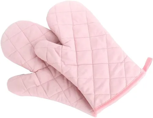 Guantes para horno, guantes de cocina premium resistentes al calor de algodón y poliéster acolchados de gran tamaño tipo manopla, 1 par rosa