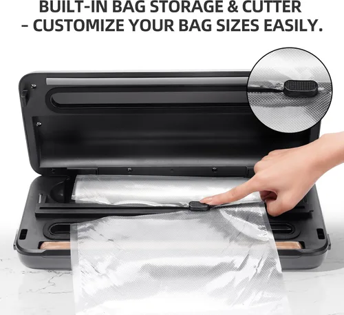 Miniatura 3 de Máquina selladora al vacío de 80 KPa, potente sellador al vacío de alimentos compacto con bolsas de almacenamiento, incluye 10 bolsas, 1 rollo