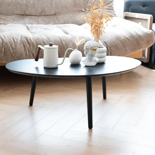 Miniatura 8 de Mesa auxiliar ovalada pequeña de mediados de siglo moderna para sala de estar, mesa central, mesa de centro de madera maciza, madera natural