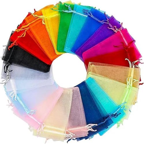 Miniatura 24 de 100 bolsas de organza con cordón de regalo para joyas, galletas, malla de tela transparente de 5 x 7 pulgadas, bolsa reciclable duradera para baby