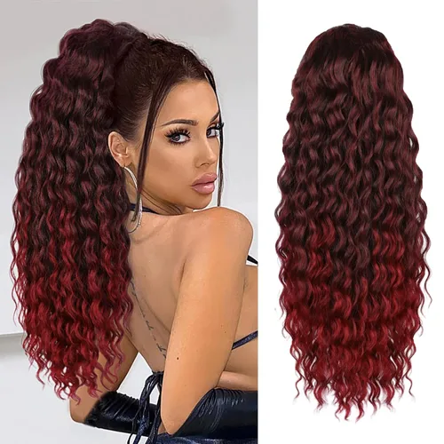 Miniatura 16 de AISI BEAUTY Extensión de cola de caballo rizada, 16 pulgadas, color marrón y negro, extensión de cola de caballo para mujeres negras, extensiones