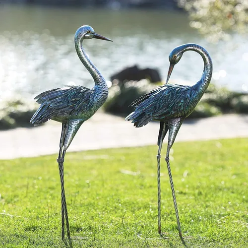 Kircust Estatua de Grulla de Jardín para Exteriores, Señuelo de Garza Azul Esculturas y Estatuas de Jardín, Arte de Pájaro de Metal para Decoración