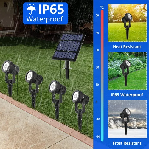 Miniatura 5 de T-SUNUS - Foco solar para jardín al aire libre, 4 en 1, luces solares IP65, impermeable, cable de 9.8 pies, panel solar separado de 5 W, Amarillo