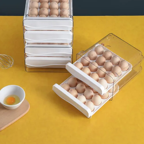 Miniatura 2 de Sooyee Soporte para 32 huevos para refrigerador con escala de tiempo, contenedor de huevos para refrigerador, contenedor/organizador/caja