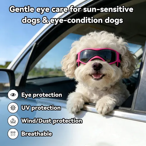 Miniatura 4 de Gafas de sol para perros de raza media, lentes de sol para perros pequeños, gafas de sol anti-UV para protección de ojos de mascotas, correas Rosa