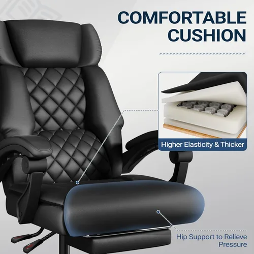 Miniatura 4 de Shahoo Silla de oficina de masaje con calor y 6 puntos de vibración, silla de oficina grande y alta de 400 libras con reposapiés, silla