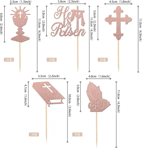 Miniatura 2 de 30 piezas de decoración para magdalenas de Pascua con purpurina de cruz religiosa He is resucitado para cupcakes de la Santa Biblia, Dios bendiga
