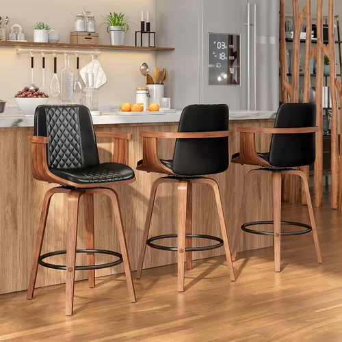 Miniatura 26 de YaFiti - Taburetes de bar giratorios, taburetes de bar tapizados de 26" de altura de mostrador con patas de madera y respaldos, sillas de bar de PU