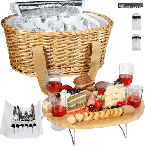 Miniatura 9 de Hap Tim Juego de Cesta de Picnic de Mimbre para 2 con Mini Mesa Plegable de Vino para Picnic y Bolsa Refrigeradora Grande Aislada y Kits de Servicio