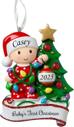 Miniatura 11 de Adorno de la primera Navidad del bebé 2025 – Árbol decorativo para niña – Recuerdo personalizado de vacaciones – Adorno personalizado de mi primera