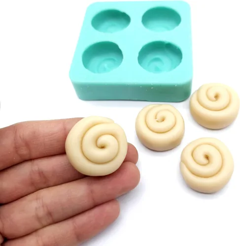 Miniatura 6 de Molde de rollo de canela - 1 pulgada de diámetro - Mini rollos de canela 4 cavidades Moldes de cera para derretir molde de bollo de canela Moldes