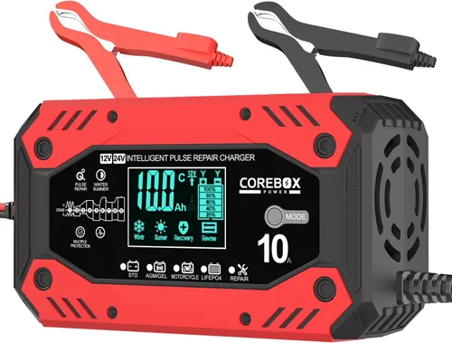 Cargador de Batería 10-Amperios 12V/24V Cargador de Goteo Inteligente para Coche - Cargador de Goteo para Mantenimiento de Batería, y Cargador de