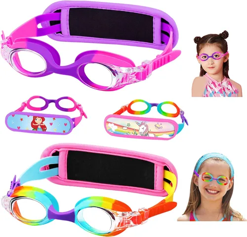 Miniatura 16 de Vvinca Gafas de natación para niños con correa de tela, sin enredos, sin dolor, antivaho para piscina, sin fugas, para niños y niñas