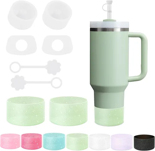 Miniatura 17 de Accesorios para taza Stanley - Juego de 8 piezas, incluye tapa con pajita, tapones redondos y cuadrados a prueba de fugas, botas de silicona