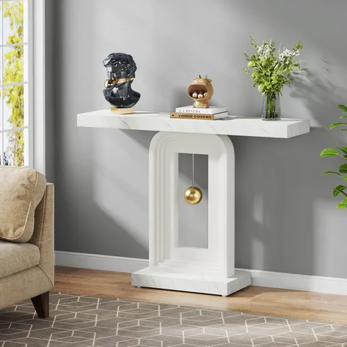 Miniatura 3 de Tribesigns Mesa consola moderna, mesa de sofá de mármol sintético de 40 pulgadas, mesa de entrada contemporánea con base en forma de péndulo