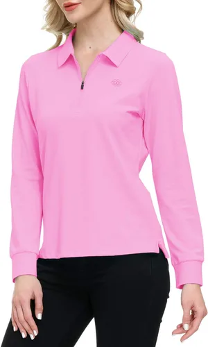 Miniatura 49 de JINSHI Polo de golf para mujer, de manga larga, con cremallera, deportiva, de secado rápido, atlética, casual, ajustada