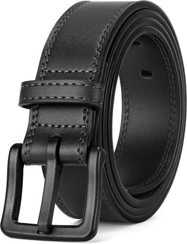 Miniatura 10 de XZQTIVE Cinturón de cuero hipoalergénico sin metal para hombre, cinturón de cuero para jeans y vestido, sin níquel, con hebilla negra