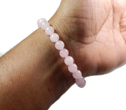 Miniatura 5 de Pulsera de piedras preciosas rosas naturales de 0.315 in con cuentas curativas elásticas para corazón y amor, Gema, Cuarzo