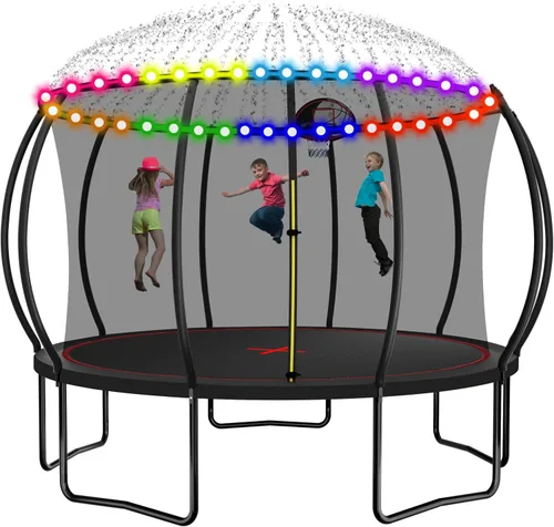 Trampolín de 1500 libras, 8 pies, 12 pies, 14 pies, 16 pies, para niños y adultos, trampolín al aire libre con red de cierre, rociador, bola de
