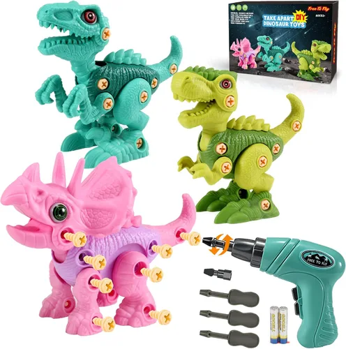 Miniatura 9 de Juguetes STEM de dinosaurios para niños de 3 a 5 años, juguetes de dinosaurio desmontables con taladro eléctrico, juguete educativo de construcción