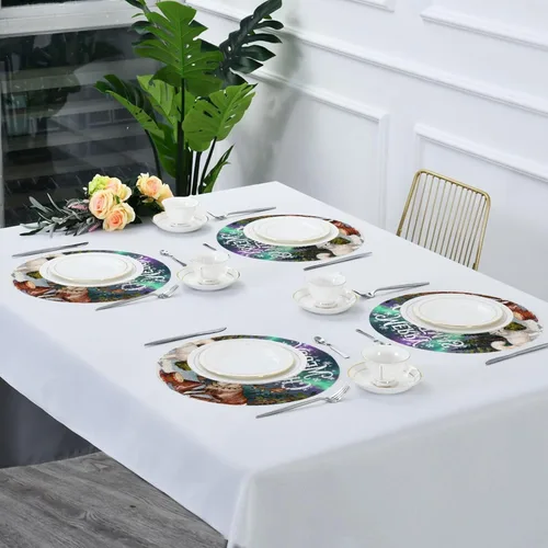 Miniatura 7 de Merry Christmas Fox Deer Plastic Round placemats Kids placemats for Dining Table Set of 4 15x15 in manteles para mesa