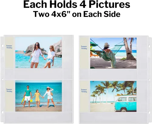 Miniatura 3 de Dunwell - Recambios para fundas de fotos, 3 anillas, bolsillos transparentes para fotos con ranuras para notas, capacidad para fotos de 4 x 6