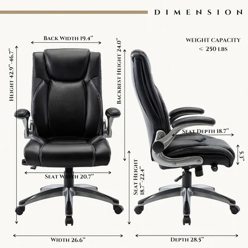 Miniatura 3 de Silla de oficina ejecutiva de cuero, silla de oficina ergonómica con soporte lumbar ajustable, silla de escritorio de computadora con respaldo alto