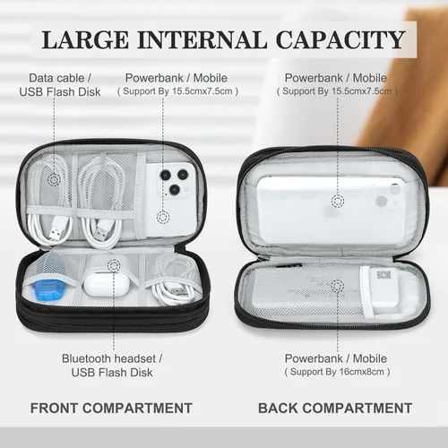 Miniatura 3 de FYY Organizador para accesorios electrónicos, para viajes, para cables, celular y cargadores, estuche portátil, impermeable, doble capa, bolsa