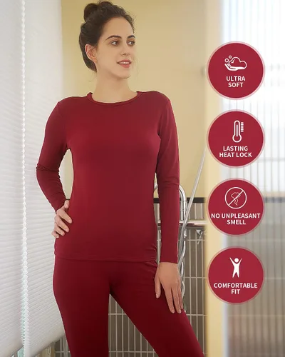 Miniatura 5 de WEERTI Ropa interior térmica larga de cabeza a pies para mujeres, con forro de vellón, capa base para climas fríos