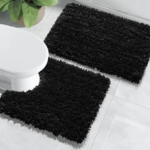 Miniatura 7 de Yimobra Juego de 2 alfombras de baño, alfombra de baño suave y absorbente y alfombra de inodoro en forma de U con respaldo antideslizante, alfombras