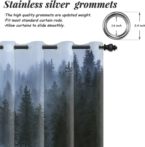 Miniatura 41 de AWERT Cortinas opacas para dormitorio, árbol negro con niebla, naturaleza, amanecer, bosque, 2 paneles para sala de estar, bloqueo de calor, 21 x 45